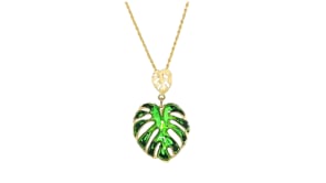 Italian Green Enamel Palm Leaf Pendant in 14kt Yellow Gold