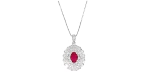 60 Carat Ruby and .15 ct. t.w. Diamond Milgrain Pendant Necklace in Sterling Silver