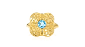 40 Carat Swiss Blue Topaz Etruscan-Style Ring in 18kt Gold Over Sterling