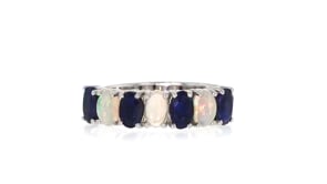 Opal and 1.40 ct. t.w. Sapphire Ring in Sterling Silver
