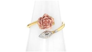 14kt Tri-Colored Gold Rose and Leaf Bypass Ring