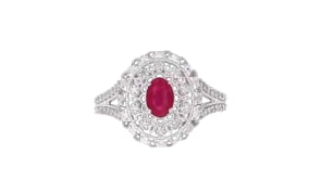 60 Carat Ruby and .33 ct. t.w. Diamond Milgrain Ring in Sterling Silver