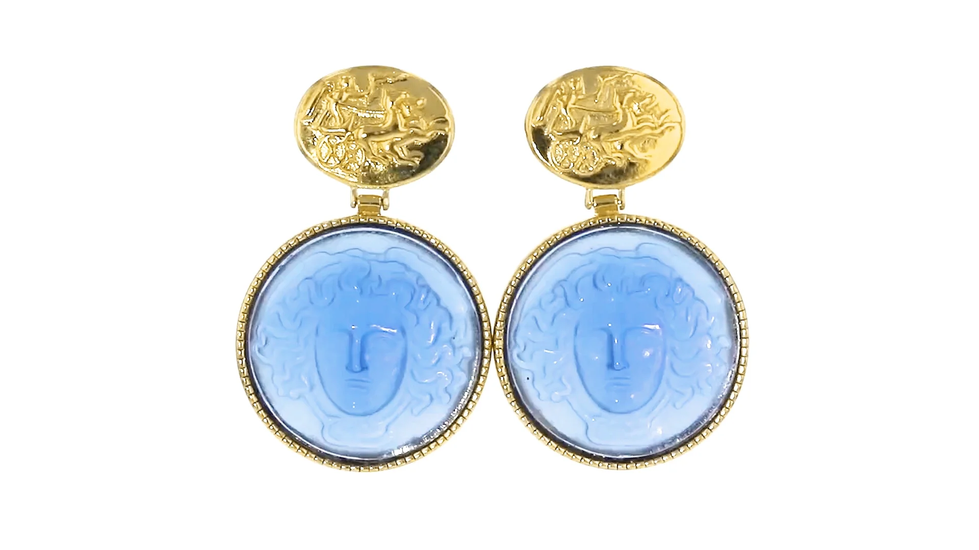 Italian Tagliamonte Blue Venetian Glass Medusa Drop Earrings in