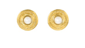 Italian 6mm Cultured Pearl Circle Earrings in 18kt Gold Over Sterling