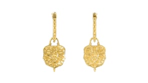 18kt Gold Over Sterling Beaded Hoop Drop Earrings with Removable Floral Charms