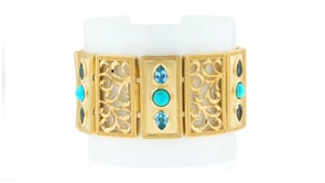 Turquoise and 6.75 ct. t.w. Swiss Blue Topaz Bracelet in 18kt Gold Over Sterling