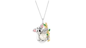 8-8.5mm Cultured Pearl Koala Pendant Necklace with Multicolored Enamel in Two-Tone Sterling Silver
