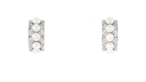 4-4.5mm Cultured Pearl and .11 ct. t.w. Diamond Hoop Earrings in Sterling Silver