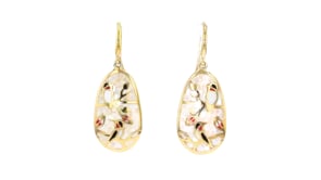 Mother-of-Pearl and Multicolored Enamel Bird Drop Earrings in 18kt Gold Over Sterling