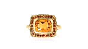 2.20 Carat Citrine and .27 ct. t.w. Red Diamond Ring in 18kt Gold Over Sterling