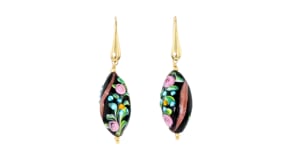 Italian Multicolored Murano Glass Floral Drop Earrings in 18kt Gold Over Sterling