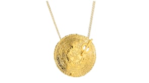 Italian 18kt Gold Over Sterling Textured and Polished Ancient Arabic-Inspired Coin Toggle Necklace