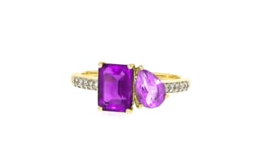 2.30 ct. t.w. Tonal Amethyst Toi et Moi Ring with .11 ct. t.w. Diamonds in 14kt Yellow Gold