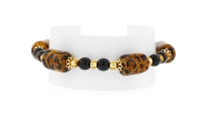 Italian Leopard-Print Murano Glass Bead Bracelet in 18kt Gold Over Sterling