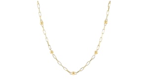 18kt Yellow Gold Bead Station Paper Clip Link Necklace