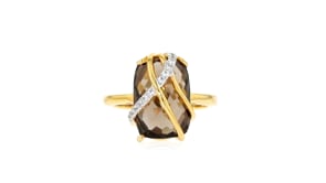 7.50 Carat Smoky Quartz and .10 ct. t.w. White Zircon Ring in 18kt Gold Over Sterling