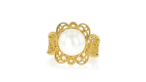 9-9.5mm Cultured Pearl Filigree Ring in 18kt Gold Over Sterling