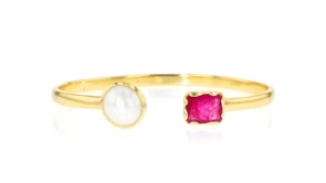 10-10.5mm Cultured Pearl and 2.10 Carat Pink Quartz Cuff Bracelet in 18kt Gold Over Sterling
