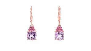 3.60 ct. t.w. Amethyst and .40 ct. t.w. Rhodolite Garnet Drop Earrings in 18kt Rose Gold Over Sterling
