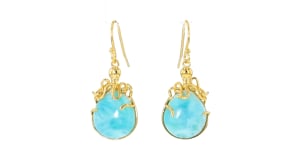 Larimar Octopus Drop Earrings in 18kt Gold Over Sterling