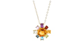 4.10 ct. t.w. Multi-Gemstone Flower Pendant Necklace with Diamond Accents in 18kt Gold Over Sterling