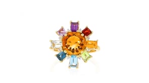 4.20 ct. t.w. Multi-Gemstone Flower Ring with Diamond Accents in 18kt Gold Over Sterling