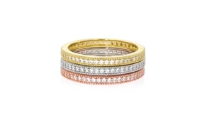 70 ct. t.w. CZ Jewelry Set Three Stacked Rings in Tri-Tone Sterling Silver