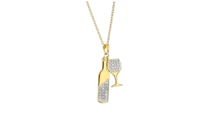 15 ct. t.w. Diamond Wine Bottle and Glass Charm Necklace in 18kt Gold Over Sterling