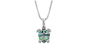 Abalone Shell Bali-Style Turtle Pendant Necklace in Sterling Silver