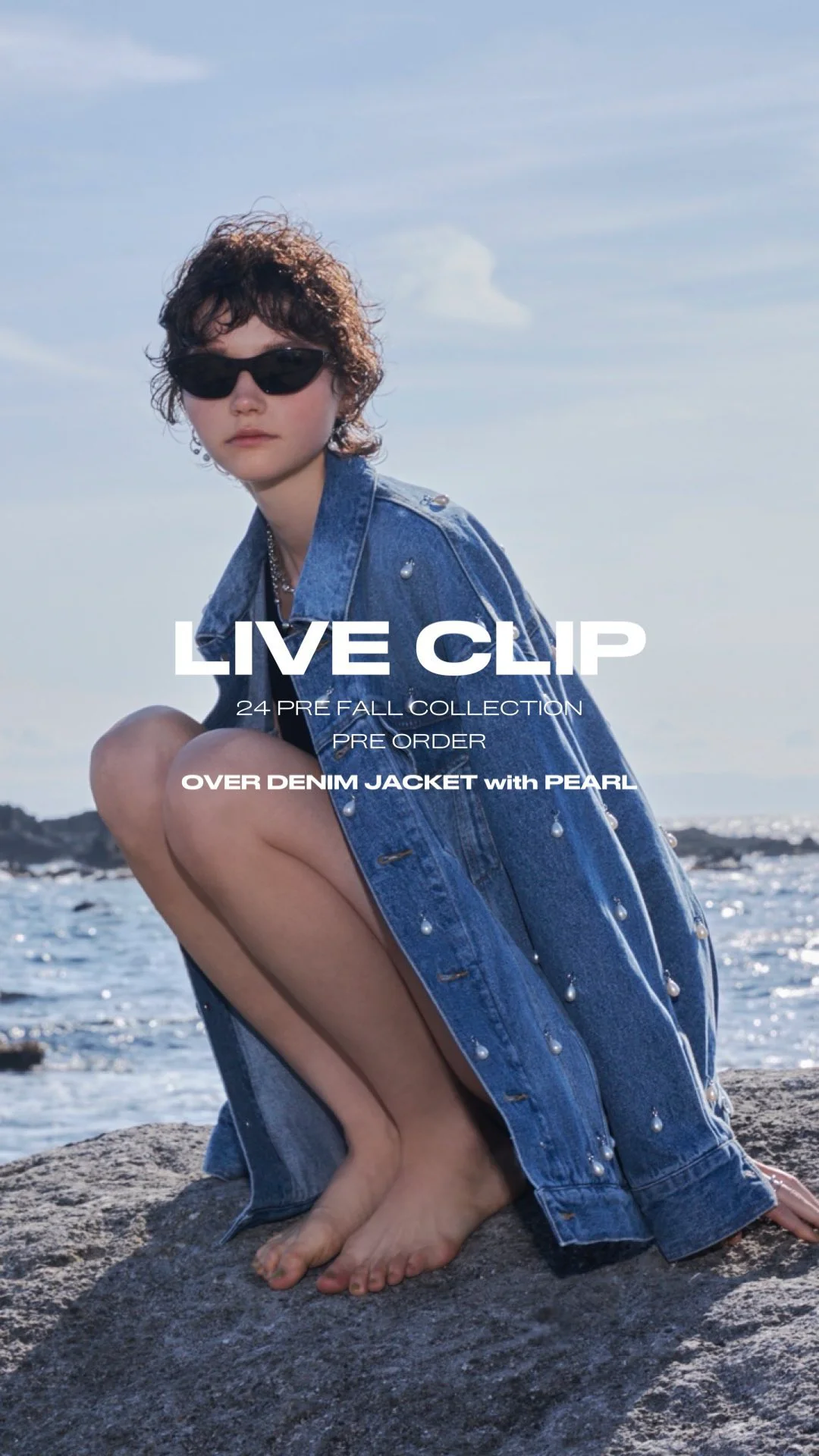 OVER DENIM JACKET with PEARL(F BLUE): OUTERjosemoon OVER DENIM JACKET with PEARL(F BLUE): OUTERjosemoon