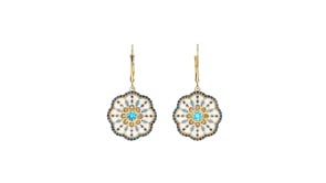 1.09 ct. t.w. Multi-Gemstone Drop Earrings with Blue and White Enamel in 18kt Gold Over Sterling