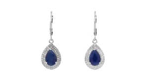 4.70 ct. t.w. Sapphire and .41 ct. t.w. Diamond Pear-Shaped Drop Earrings in 14kt White Gold