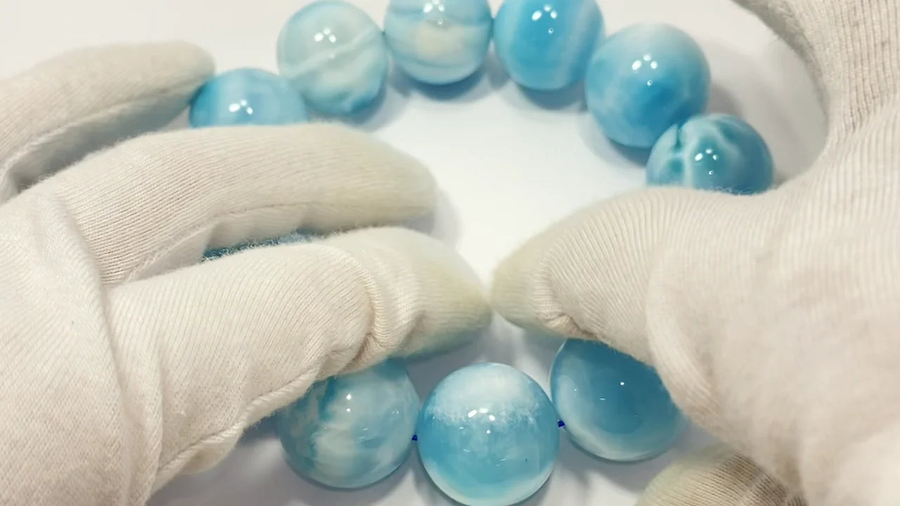 動画】【1点もの】高品質ラリマーAAA ラウンド20mm 1連(ブレス) NO.2