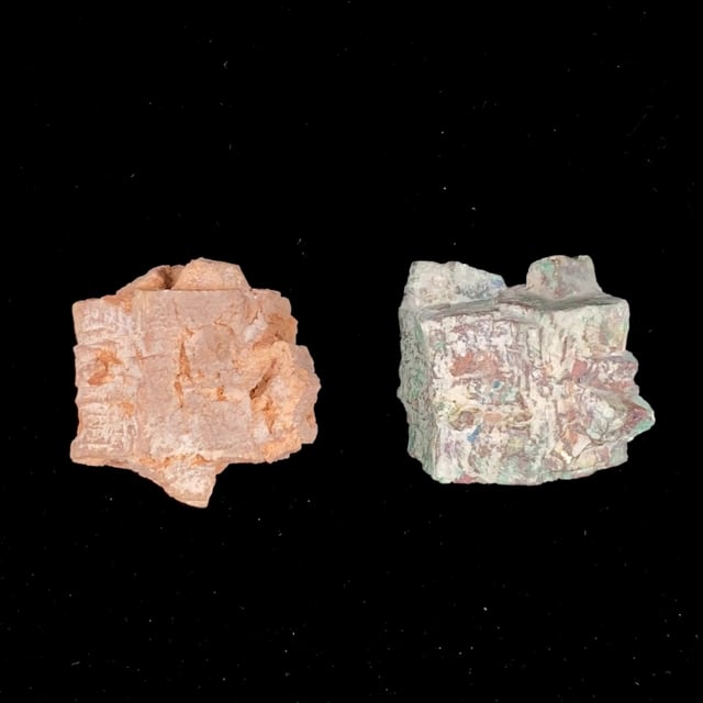 Aragonite PLUS Copper pseudomorph after Aragonite (2-piece before and after set)