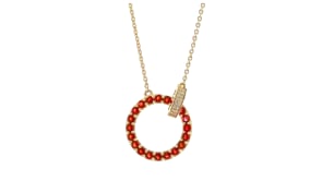 1.60 ct. t.w. Garnet and .10 ct. t.w. Diamond Circle Clasp Necklace in 18kt Gold Over Sterling