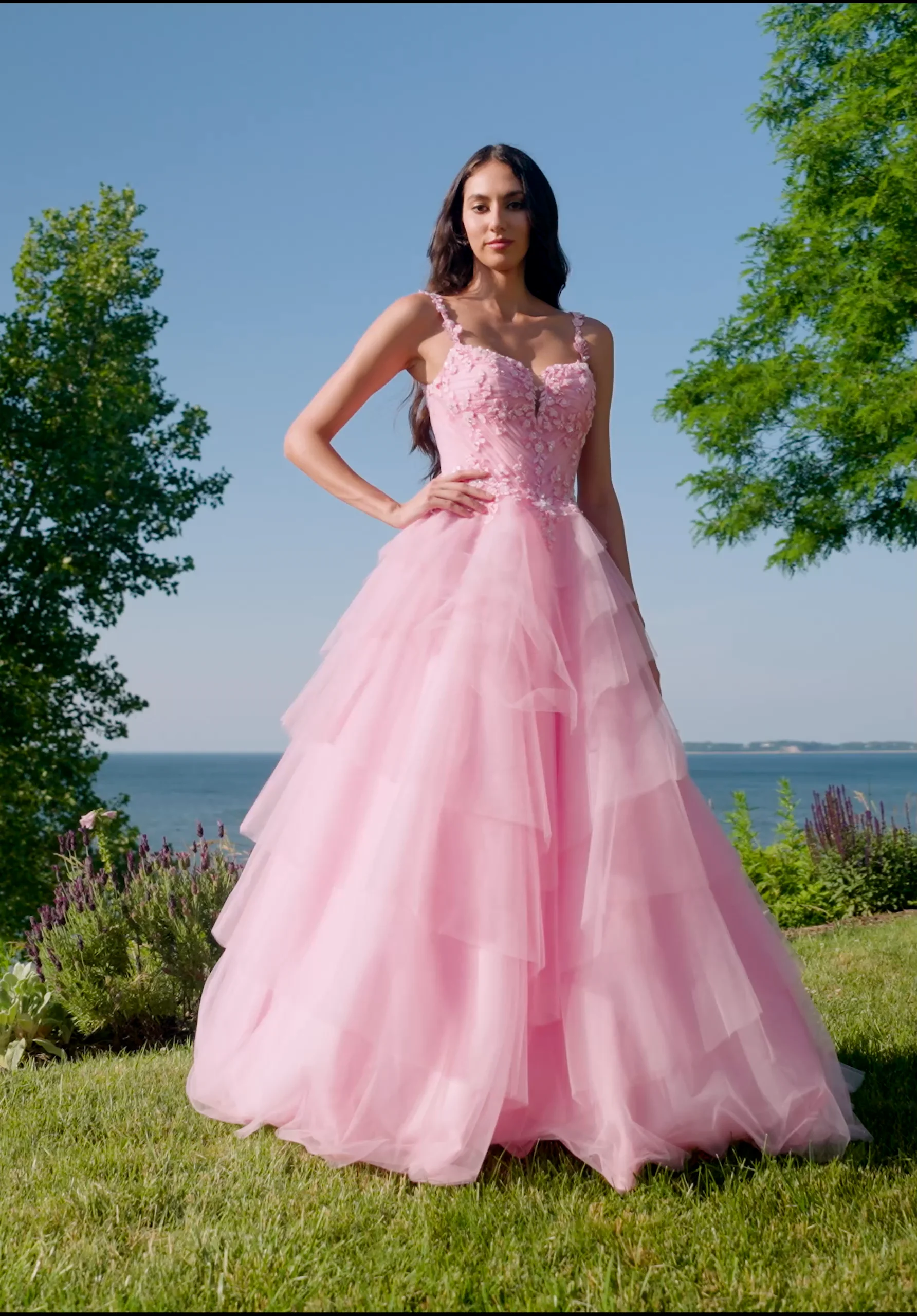 Draped Tulle Embroidered Prom Dress with Tiered Skirt Draped Tulle Embroidered Prom Dress with Tiered Skirt