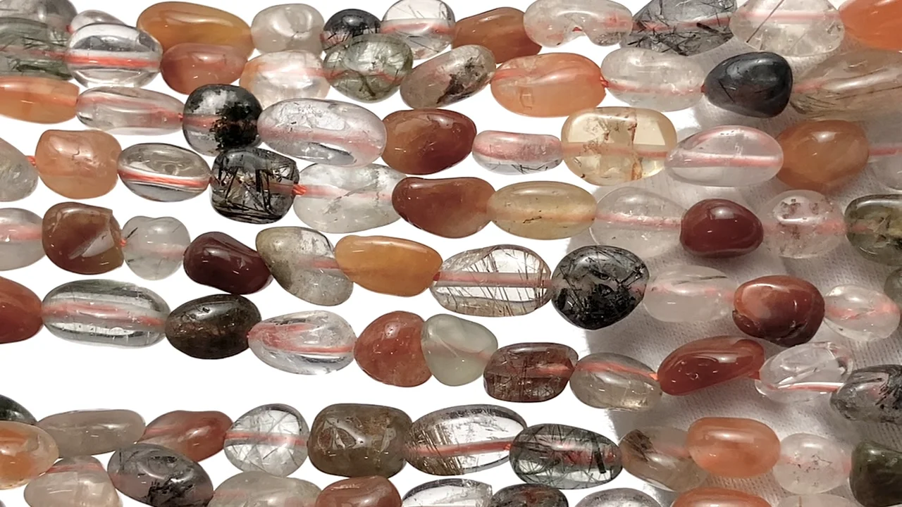 マルチカラークォーツ タンブル 1連｜天然石ビーズの卸問屋・通販
