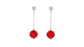 10mm Red Coral Drop Earrings in Sterling Silver