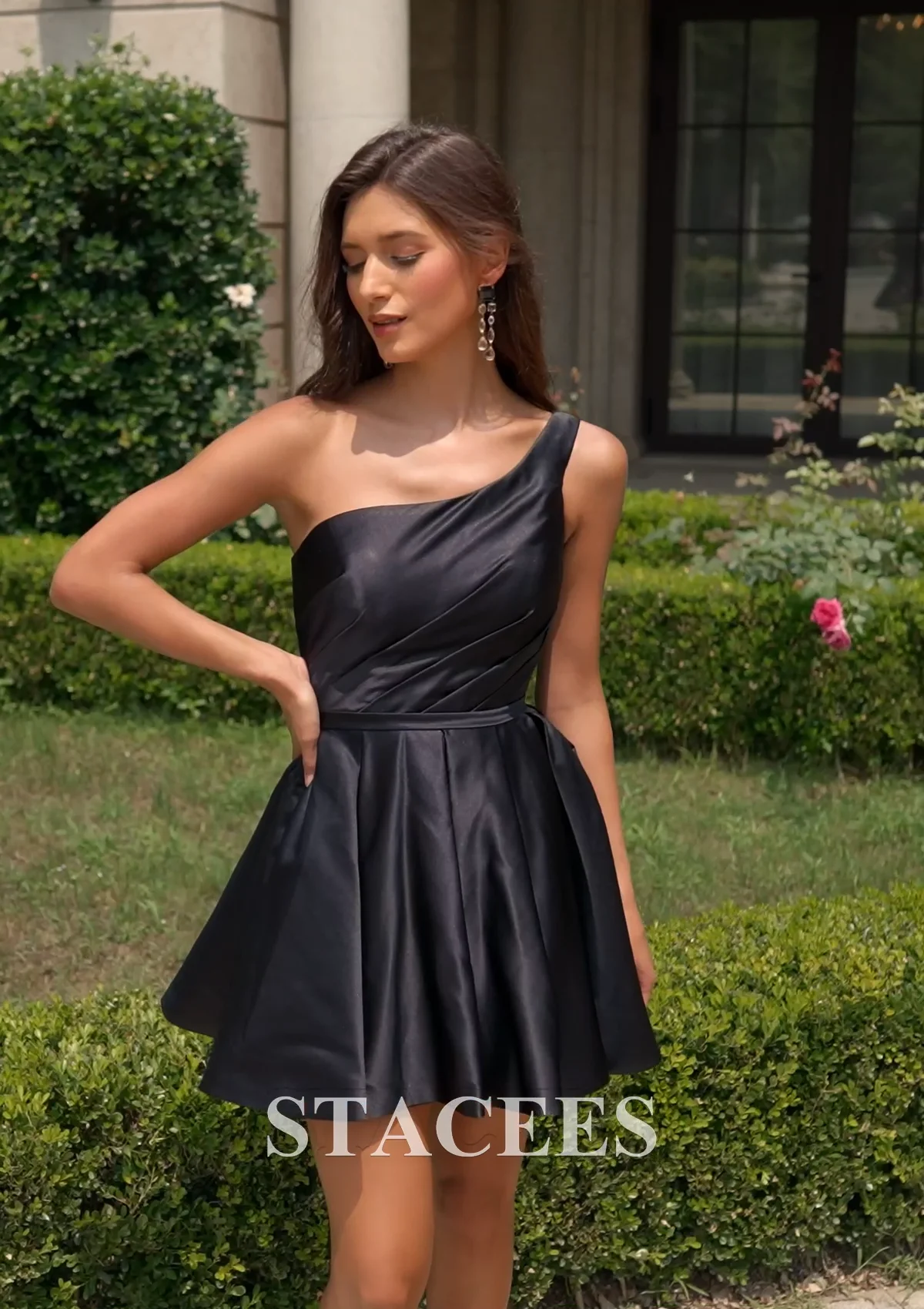 A-line One Shoulder Little Black Short HOCO Party Dress with A-line One Shoulder Little Black Short HOCO Party Dress with