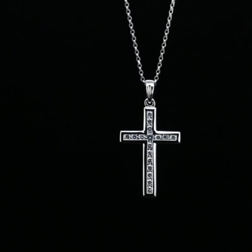 Video: Channel Set Cross Diamond Pendant Neckalce