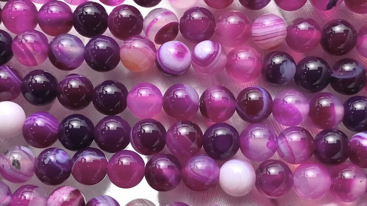 ピンク ストライプアゲート ラウンド6mm 1連（約36cm） ｜天然石ビーズ