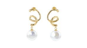 5-13mm Cultured Coin Pearl Coiled Drop Earrings in 18kt Gold Over Sterling