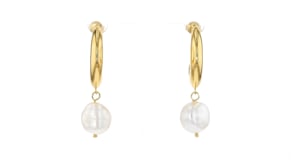 9-11mm Cultured Pearl Crescent Moon Drop Earrings in 18kt Gold Over Sterling