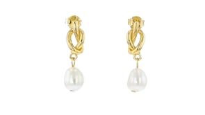 6.5-7mm Cultured Pearl Knot Drop Earrings in 18kt Gold Over Sterling