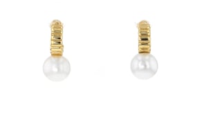 11.5-12mm Cultured Pearl Ridged C-Hoop Earrings in 18kt Gold Over Sterling