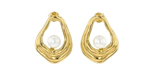 6.5-7mm Cultured Pearl Curvy-Frame Drop Earrings in 18kt Gold Over Sterling