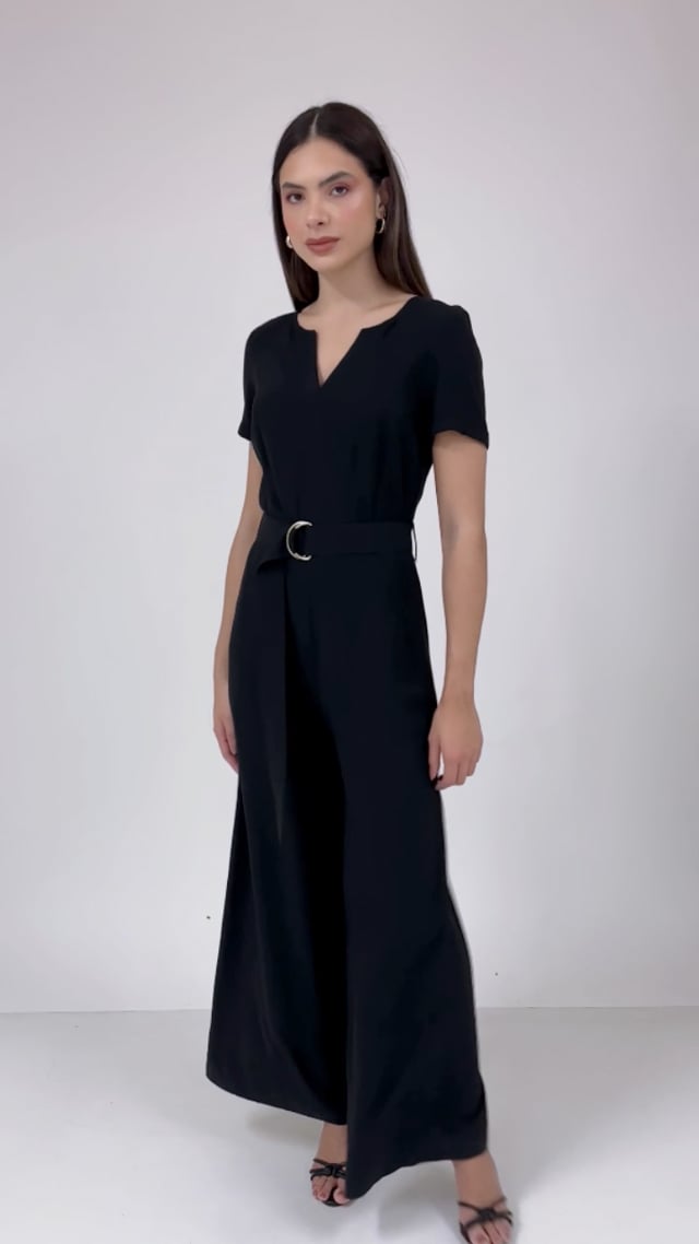 Macacão Pantalona Viscose Moriah Preto | Infini Fashion