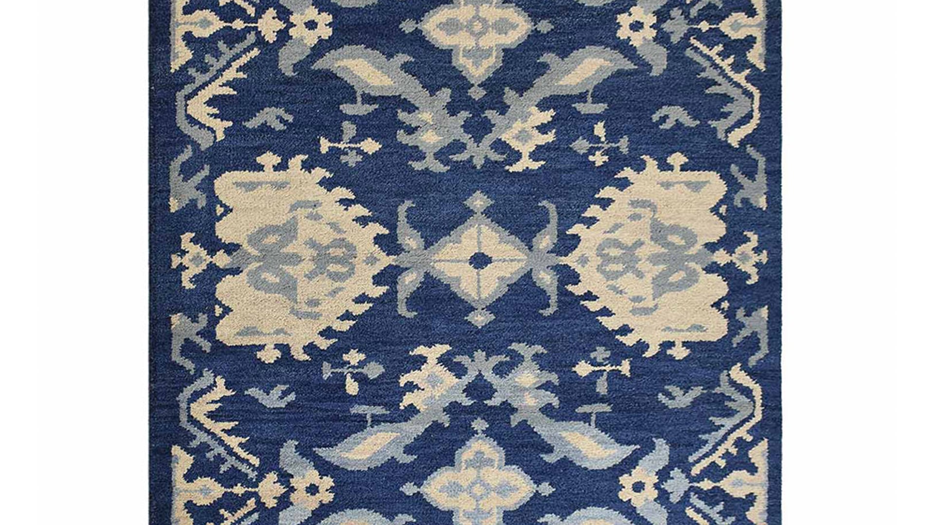 Hand Knotted Wool Area Rug Floral Blue, [Rectangle] 5'x8 ...