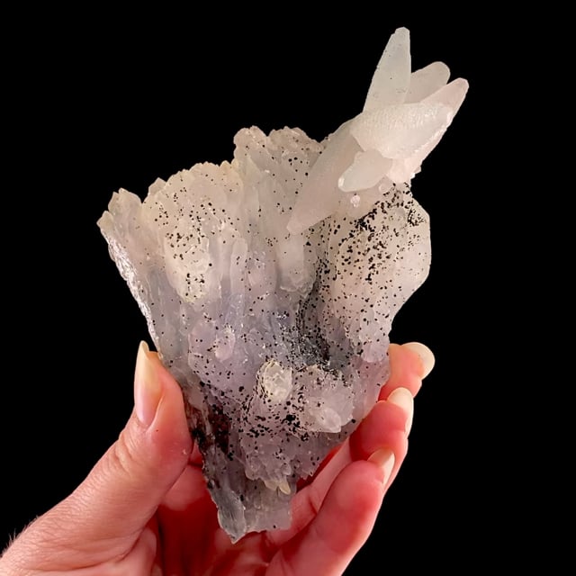 Calcite on Quartz / Amethyst with Celadonite