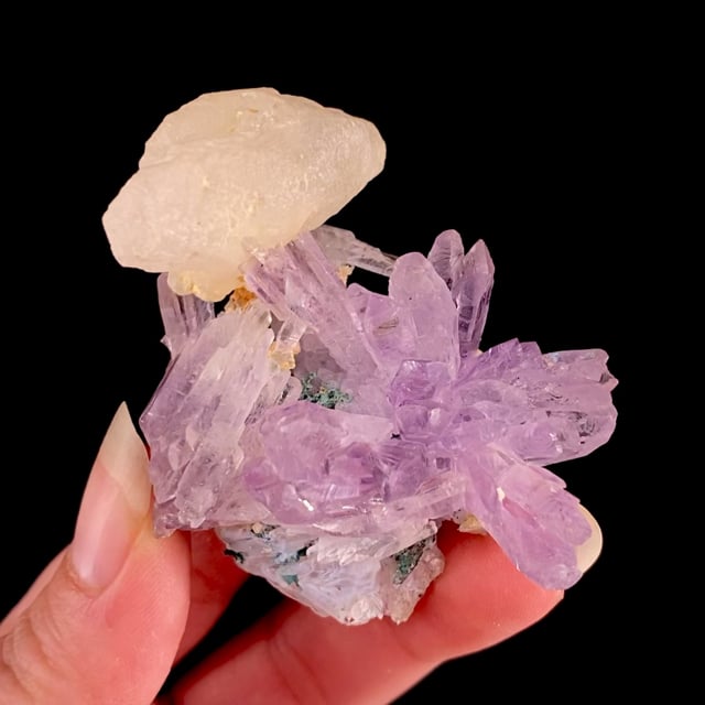 Calcite on Amethyst with Celadonite